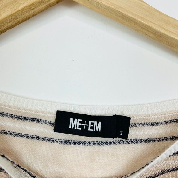 Me+Em Peach Beige Striped Oversized Linen Blend Relaxed Fit Top UK S - Picture 5 of 11